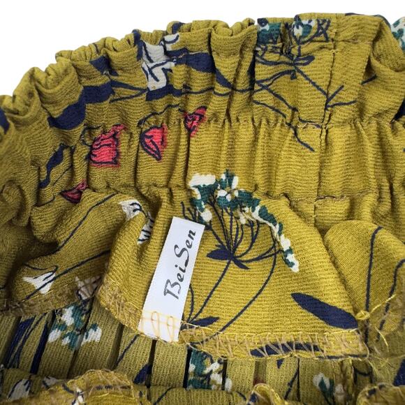 Bei Sen Boho Hippie Floral Pleated Cropped Wide Leg Pants Culottes Women's SZ 6 - Picture 3 of 5